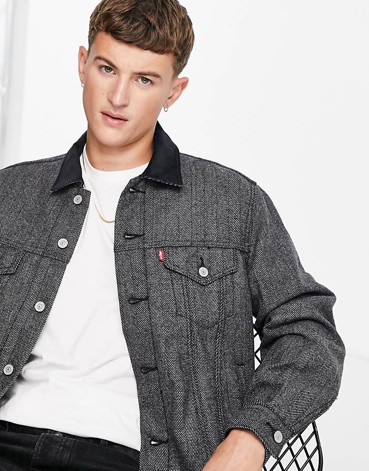 Levi's lined vintage relaxed fit herringbone trucker jacket in gray